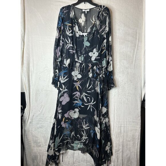 Reiss Dress Sz 12 Navy Floral Carina Spring Whimsigoth Maxi w/ High Front Slit - Picture 3 of 16